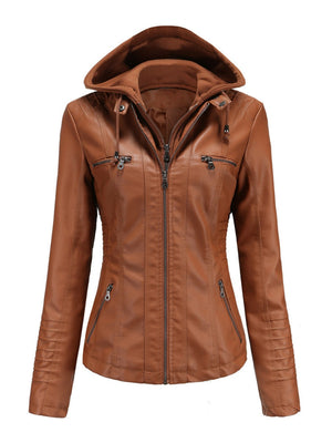 Hooded Removable 2-piece Sets Leather Jacket