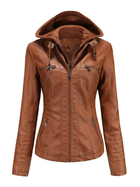 Hooded Removable 2-piece Sets Leather Jacket