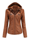 Hooded Removable 2-piece Sets Leather Jacket