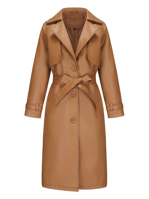 Long And Loose Lace Up Lapel Leather Jacket