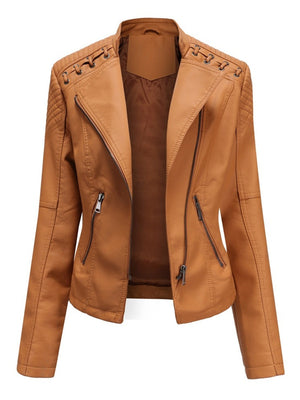 Short Slim Fit Thin Three-dimensional Decoration Leather Jacket