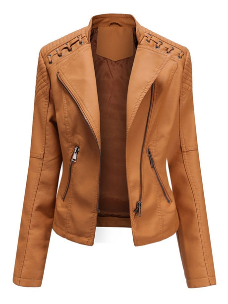 Short Slim Fit Thin Three-dimensional Decoration Leather Jacket