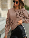 3D Effect Flower pattern Crew Neck Sweaters