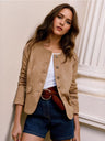 Liber Autumn women's round neck short pocket suede collage, Patchwork jacket
