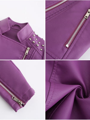 Cropped Zipper Pu Beading Jackets