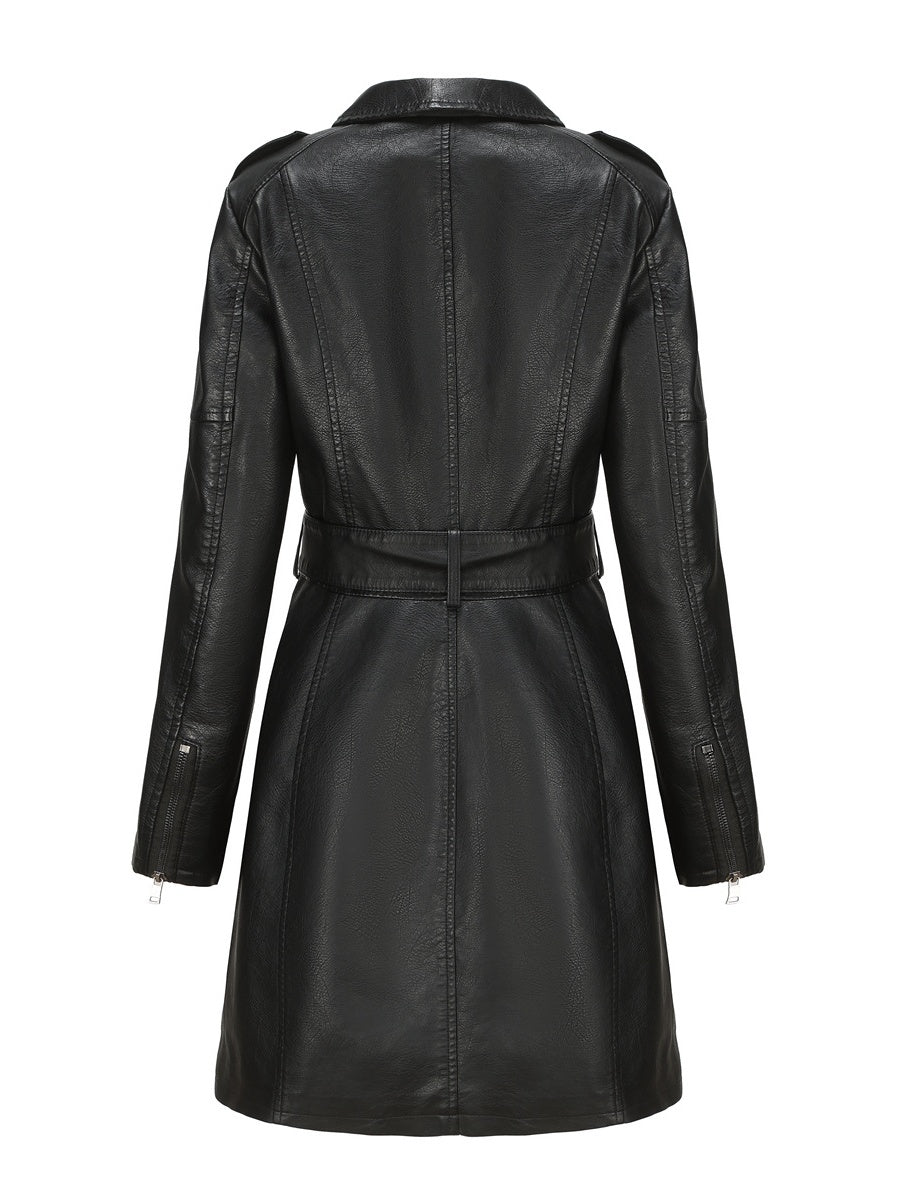 Mid-length Pu Pocket Trench Coats