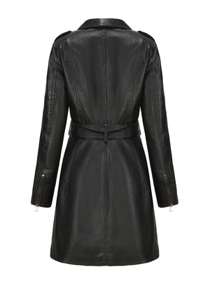 Mid-length Pu Pocket Trench Coats