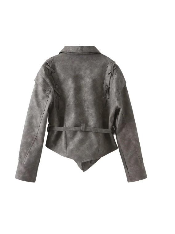 Lace-up Faux Leather Jacket