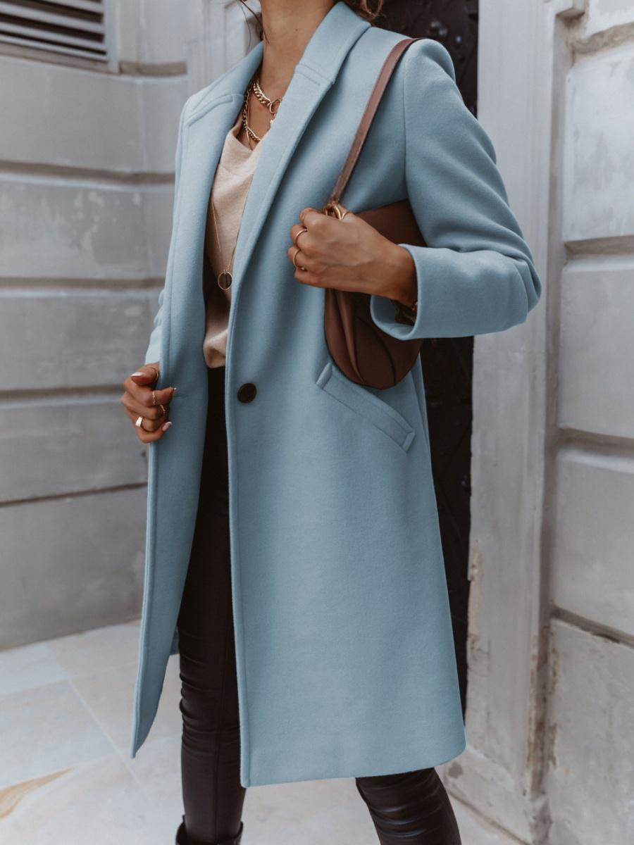 Solid Color Lapel Mid-length Button Wool Coat