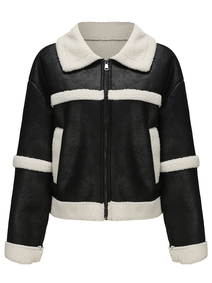 Suede Keep Warm Plush Pocket Leather Jacket