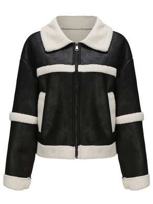 Suede Keep Warm Plush Pocket Leather Jacket