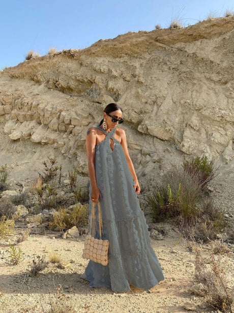 Halter 3D Crochet Lace Maxi Dresses