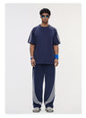 Hasselblad Stripes Short Sleeves Pants Color-blocked Set