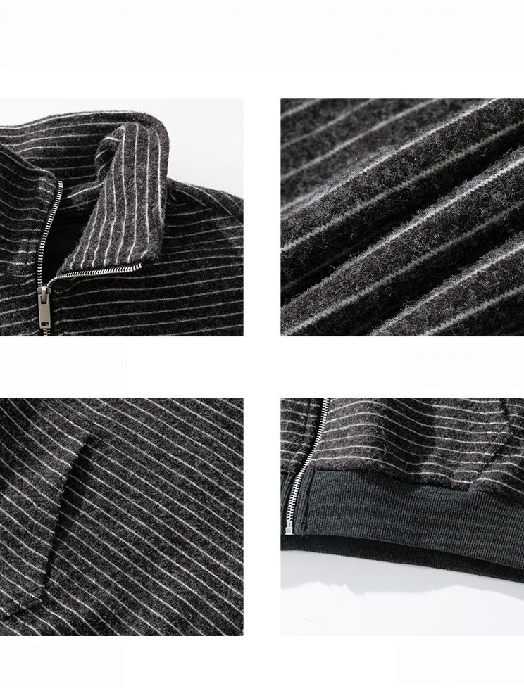 Stripes Stand Collar Half Zipper Letter Embroidery Sweatshirts