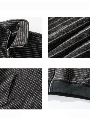Stripes Stand Collar Half Zipper Letter Embroidery Sweatshirts