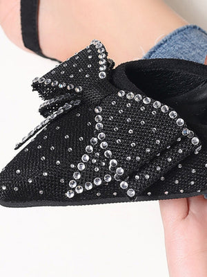 Rhinestone Pointed Bow Backless High Heels
