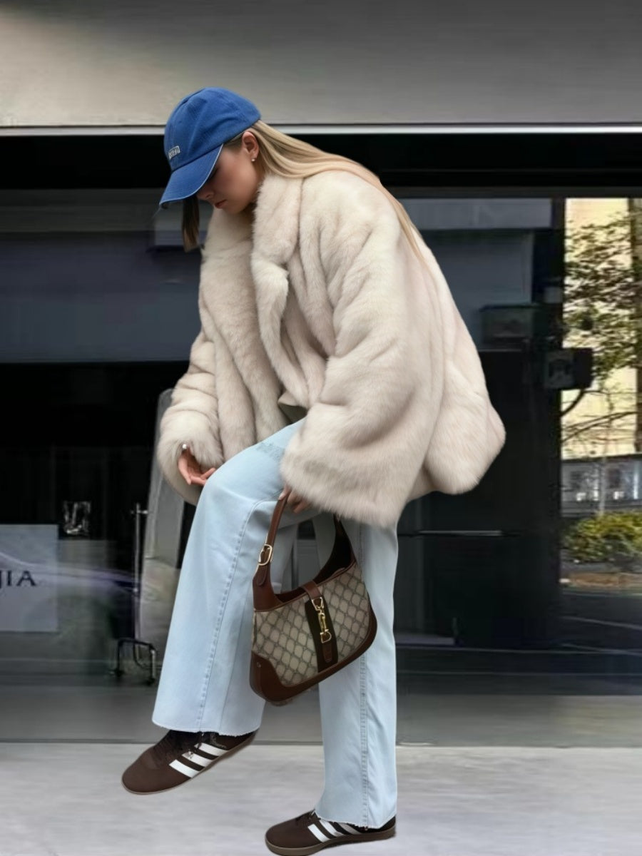 Cardigan With Turn-down Collar Faux Fur Dinner Parties Coats