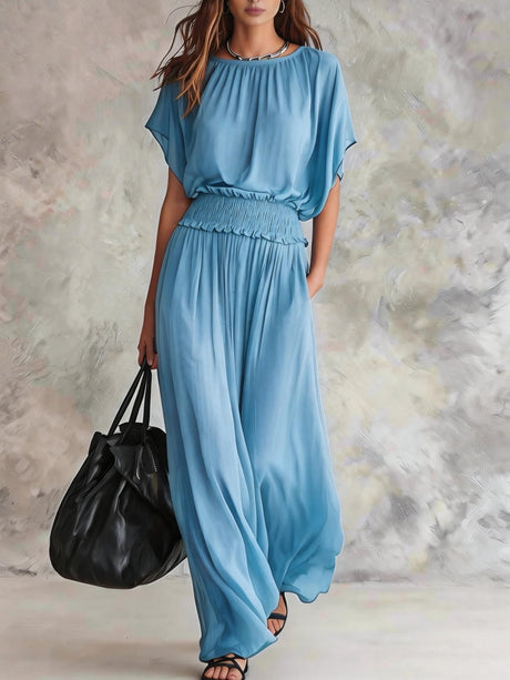 Waist-cinching Solid Color Maxi Dresses