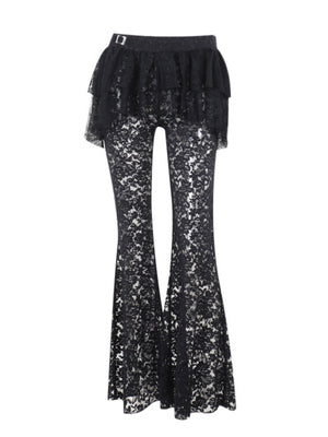 Y2K Lace Patchwork Hollowed-out Perspective High-waisted Flared Pants Slimming Pants