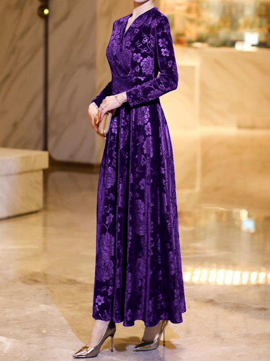 A-line Velvet V-neck Waist-length Dress