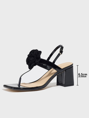 Black 3D Floral Flip-flop High-heeled Sandals
