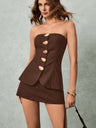 Button-down Strapless Top And Wide-leg Shorts Set