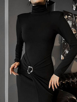 High-neck Split Sexy Slim Fit Hip-length Dress