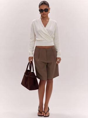Wool Cross Wrap V Neckline, Fitted Waist, Long Sleeves