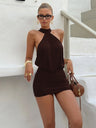 Neck Strap Exposed Backpack Buttocks Mini&Short Dresses