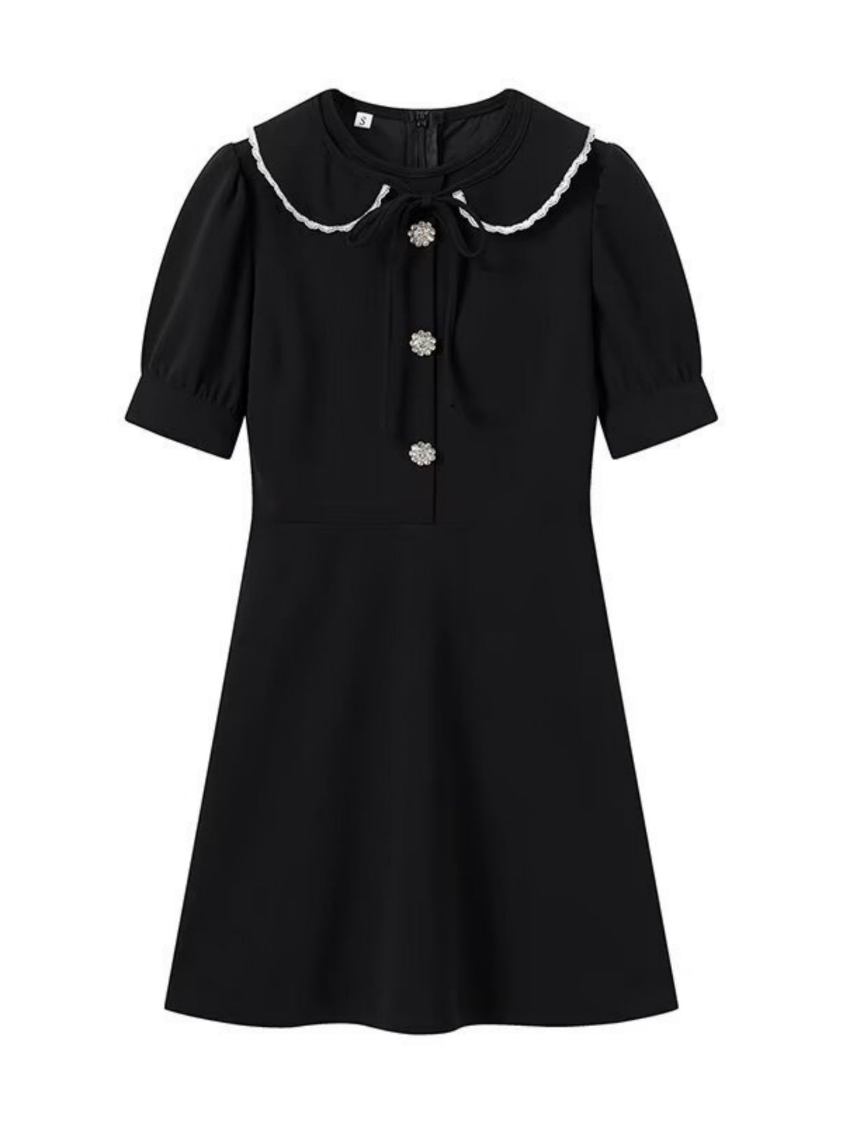 Color-blocked Detachable Peter Pan Collar Buttons Short Sleeves Mini&Short Dresses