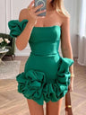 Ruffled Flower Bud Waist One Shoulder Tube Top Hip Mini&Short Dresses