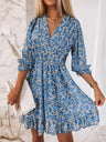 Floral V-neck Short Sleeve Ruffle Mini&Short Dresses