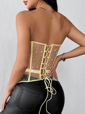 Polka Dots Fish Bones Lace Up Waist Shaping Bustier Tank Tops