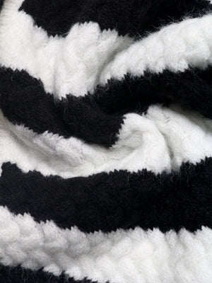 Black and white buttons Stripes Patchwork knitted cardigan
