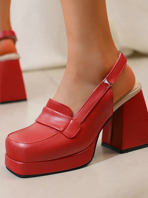 Platform Chunky Heels With Open Back