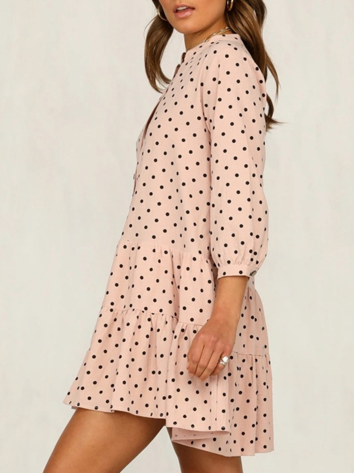 Polka Dots Ruffle V-neck Mini&Short Dresses