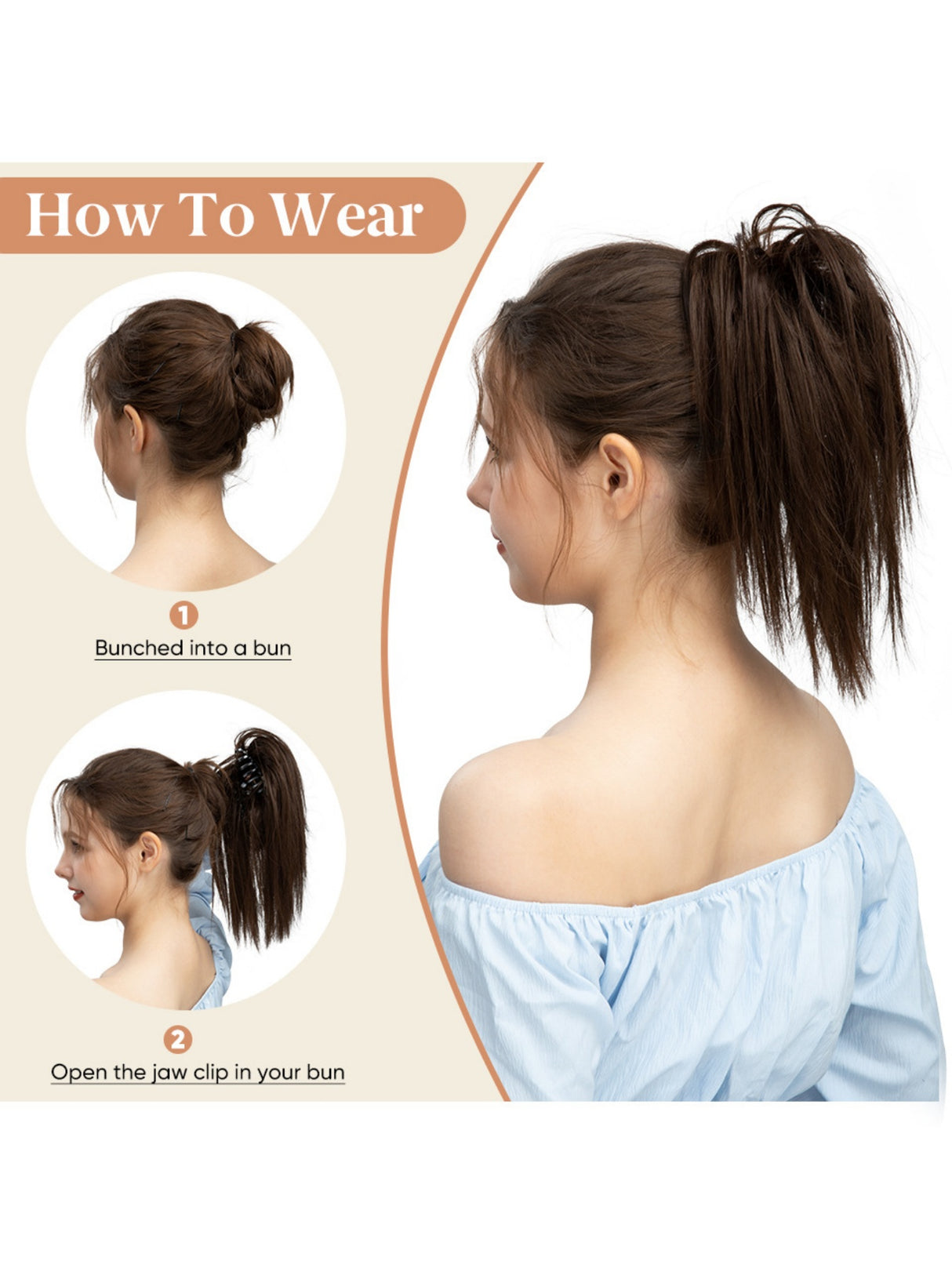 Ponytail Hair Clip Headpiece, Long Fringe Style High-temperature Silk Hair Clip Hair Tie Wig