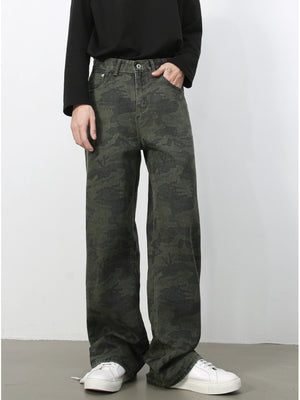 Camouflage Ins Loose-fit Straight-fit Wide-leg Jeans