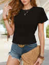 Hollow Jacquard Crew Neck Loose-fit Short Sleeve T-shirts