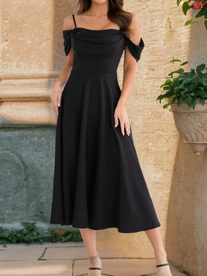 Ruffled Off-shoulder Spaghetti Strap Waist Maxi Dresses