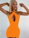 Pleated Halter Neck Crossover Slim Fit Hip Body Mini&Short Dresses