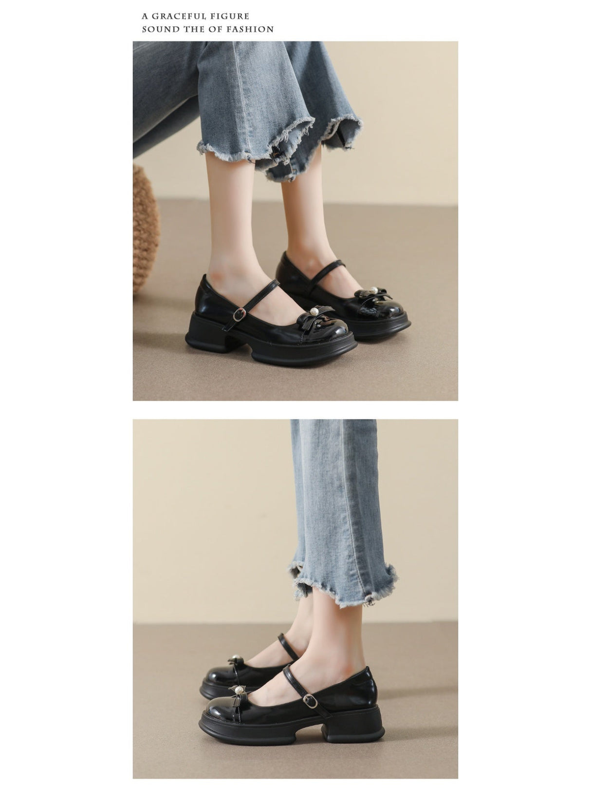 Liber Spring and Autumn Platform Bowknot Women's Mary Jane Shoes