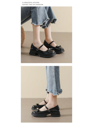 Liber Spring and Autumn Platform Bowknot Women's Mary Jane Shoes