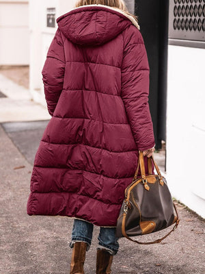 Hooded Long-sleeved Reversible Slim-fit Cotton Coat