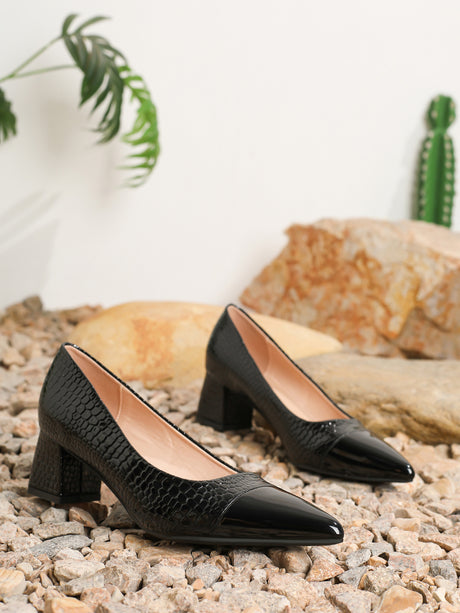 Pointed-toe Embossed Patchwork High Heels