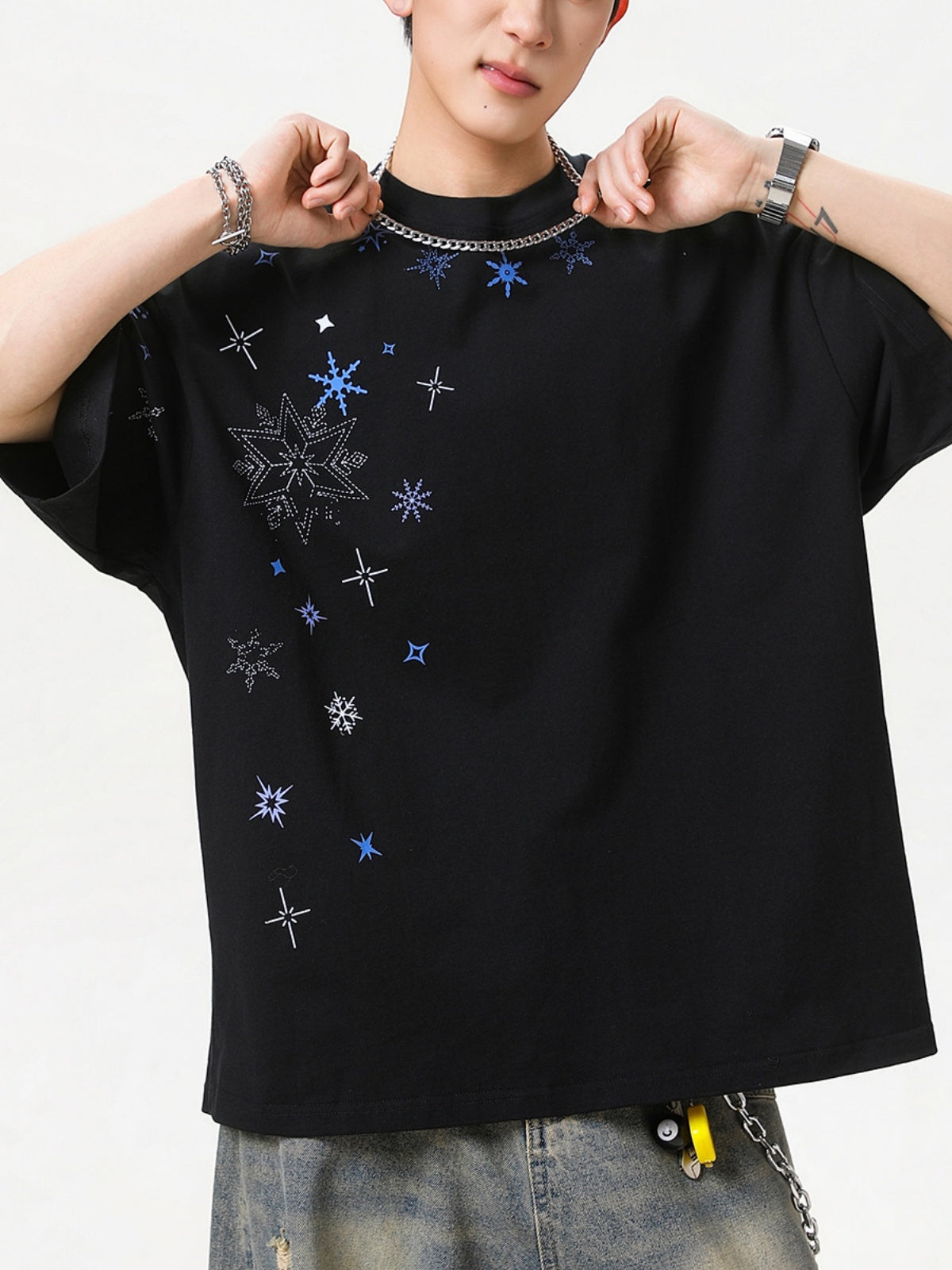 Snowflake Printed Breathable Loose-fit T-shirts