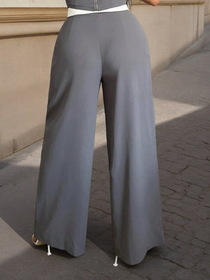 Decorate High Waist Drape Straight-leg Pants Slim Fit Commuting Suit Trousers Pants