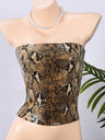 Sequined Leopard Print Elastic Bustier Zipper Bandeau