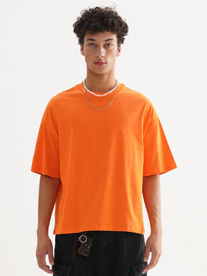 Liber Summer Men's Slightly short hem Solid Color T-shirts
