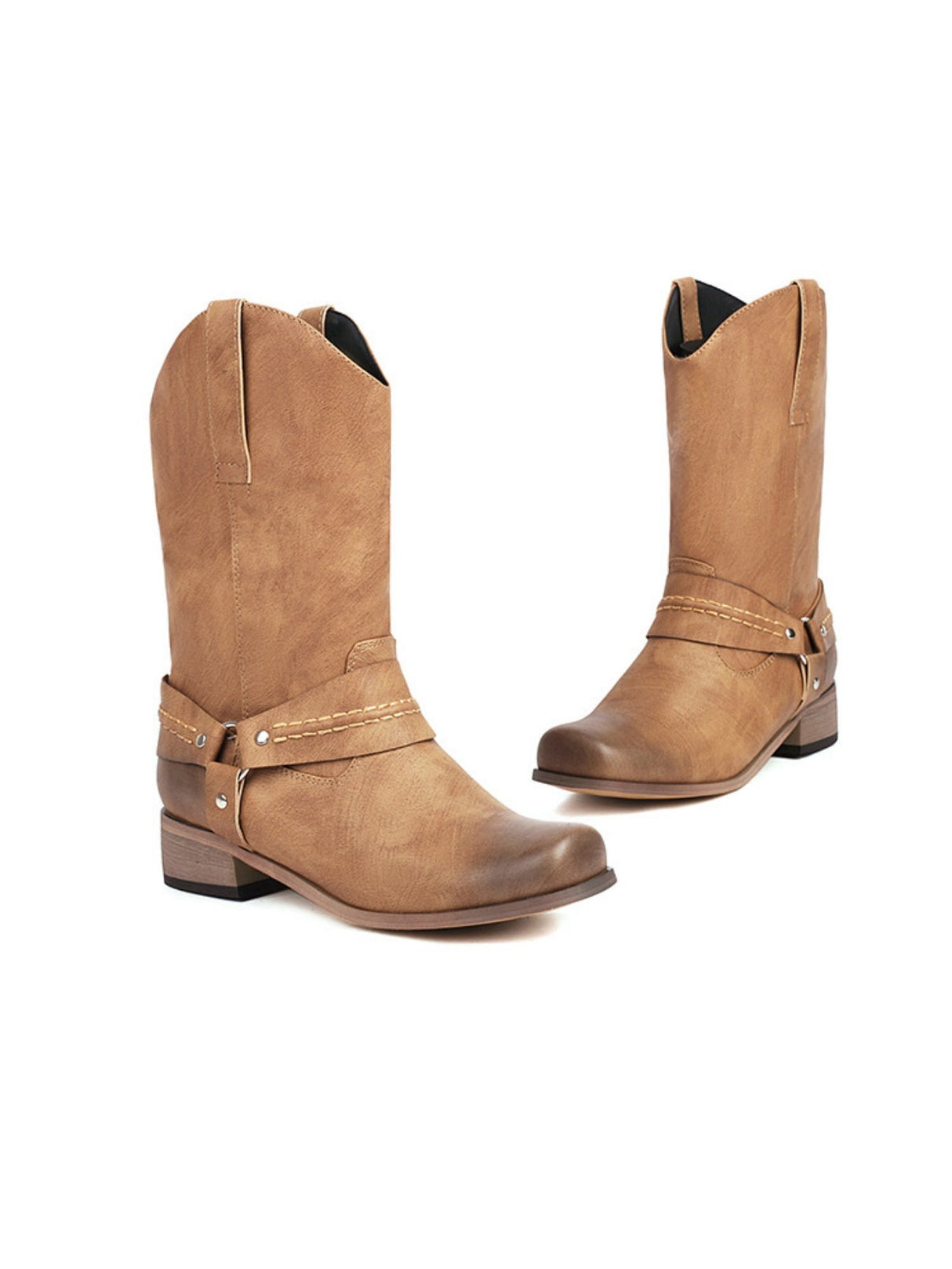 Distressed Low-heeled Western Cowboy Boots